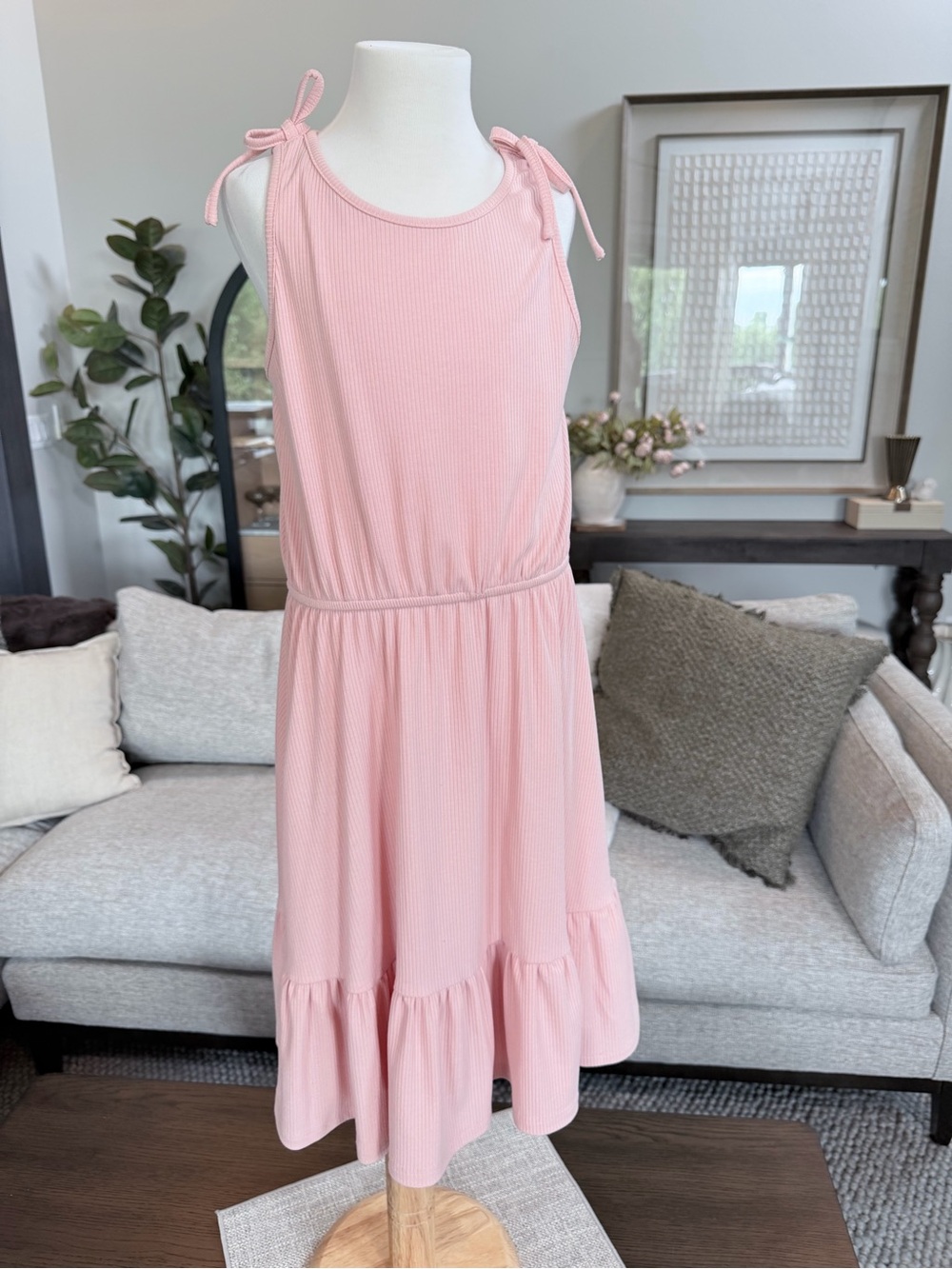 Mabel + Honey Kids Size 12 Tie-Shoulder Pink/Peach Dress